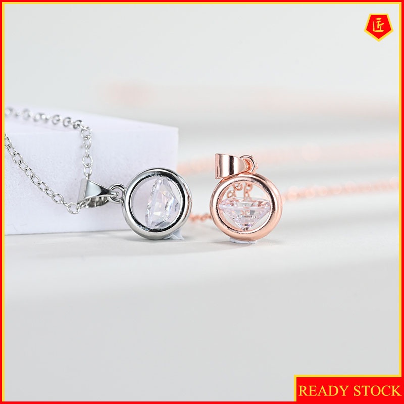 [Ready Stock]Korean Style Zircon Circle Necklace Silver Simple Personality