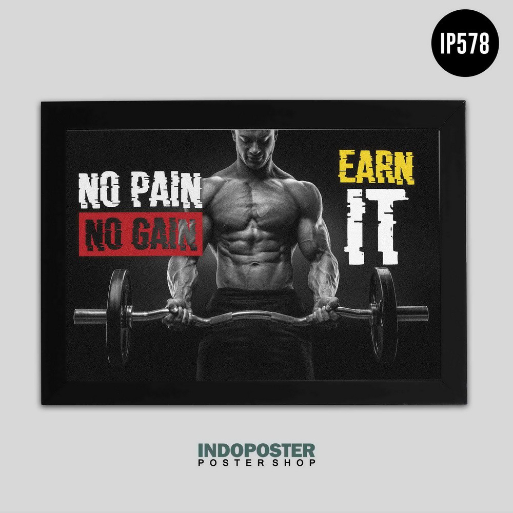 Jual Poster Hiasan Dinding Motivasi Gym No Pain No Gain A4 30X20cm