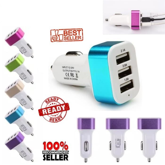 Charger Mobil USB Lighter 3 Port USB Charger Colok Mobil