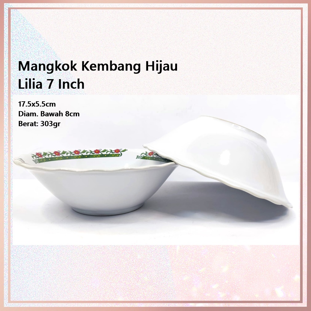 Mangkok Soto/Mangkok Mankan Kembang HIjau Lilia 7 Inch