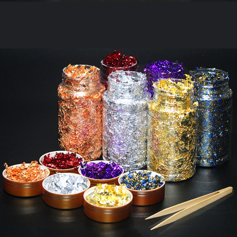 SIY  6 Colors Gold Leaf Gilding Resin Flakes Metallic Foil Flakes Painting Resin Arts