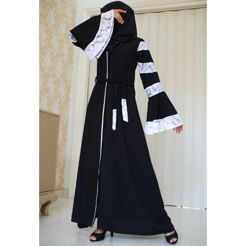 baju gamis abaya kombinasi hitam putih  muda gamis  arab saudi turki outer all size