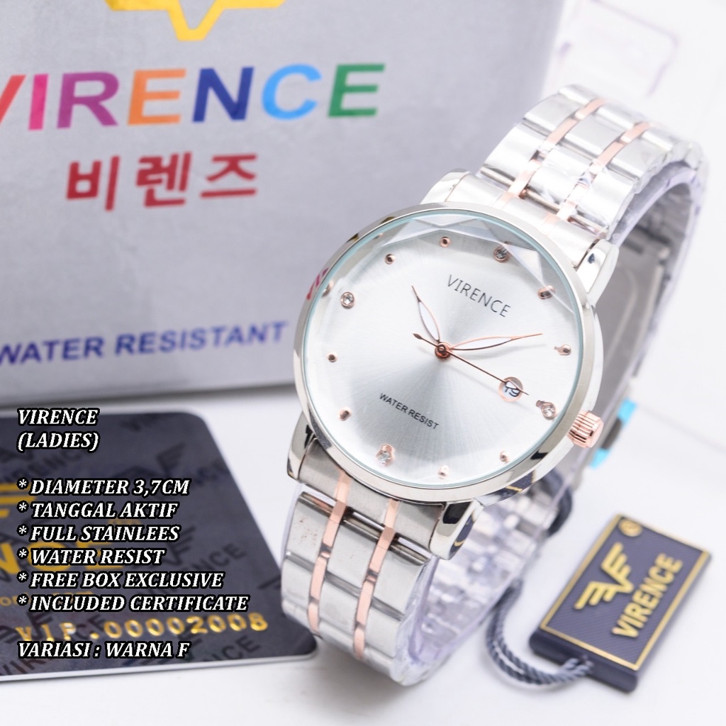 (FREE BOX) JAM TANGAN WANITA VIRENCE RANTAI BODY BULAT TANGGAL AKTIF