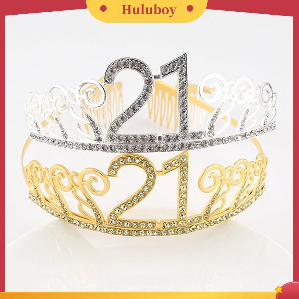 HLB~10/18/21/30/40/50 Birthday Party Tiara Rhinestone Headband Hair Loop Crown Decor