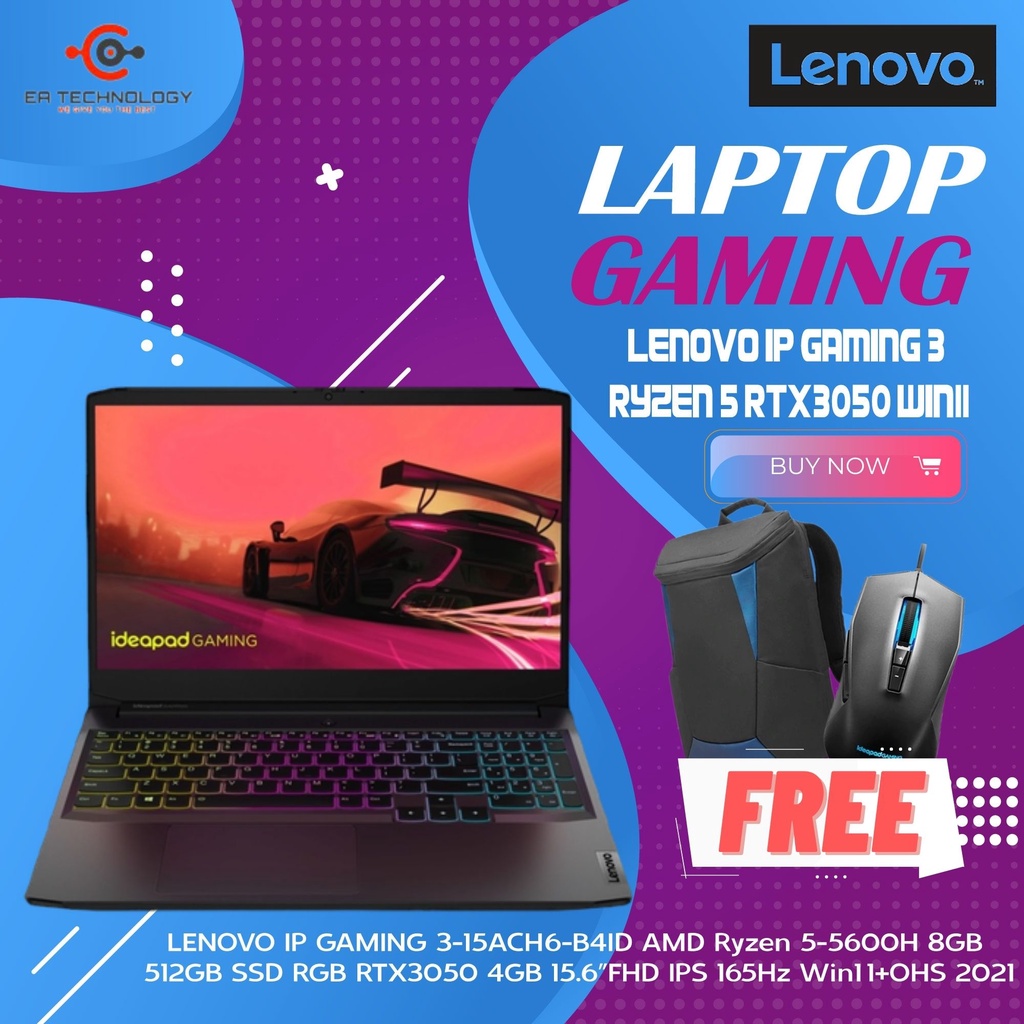 LENOVO IP GAMING 3 15ACH6 B4ID Ryzen 5-5600H 8GB 512SSD RTX3050 Win11