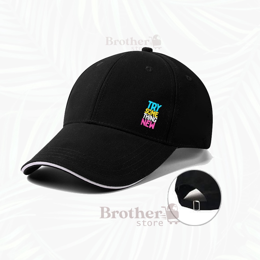 BROTHERSTORE Topi Baseball Distro Articlel try some new Baseball List TEXT print  pria hitam Premium