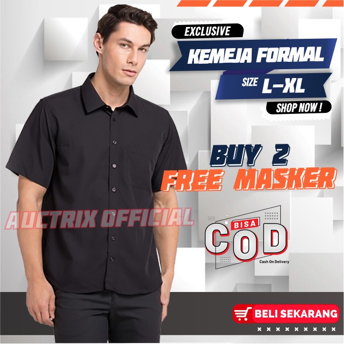 Kemeja Pria Lengan Pendek Polos Hem Kerja Kantor Cowok Kasual Size L XL