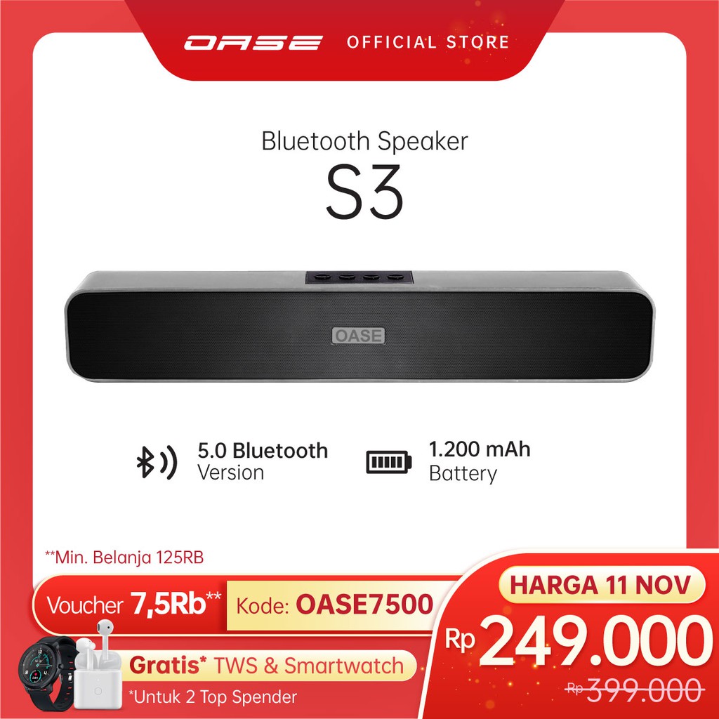 OASE Bluetooth Speaker S3 [Long Lasting Battery, Clear
