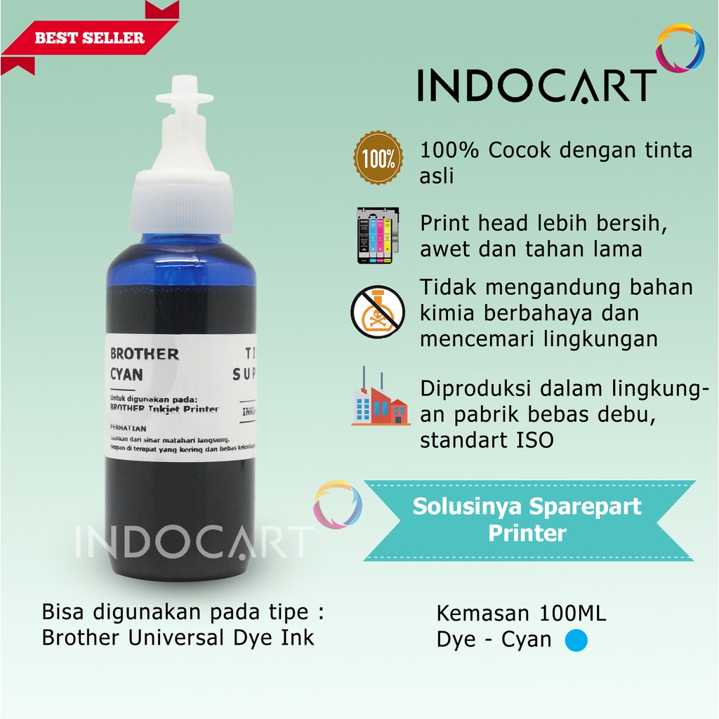 IndoCart Tinta Refill Printer Brother MFC-T800 T810 T910D-Dye-100ml