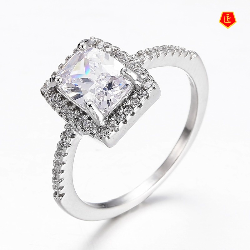 [Ready Stock]Simple Personality Silver Square Diamond Ring