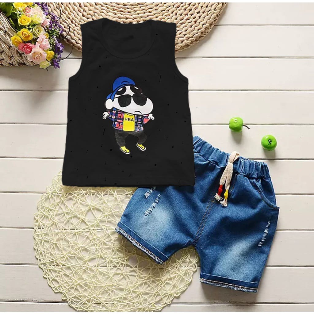 SETELAN JEANS ANAK TERBARU/OUTFIT ANAK LAKI-LAKI MOTIF KARTUN 1-5 TAHUN