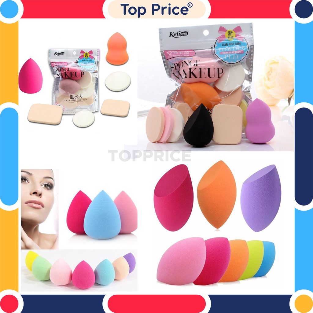 Spons Make Up Set 6 IN 1 Beauty Blender Sponge Bedak Isi 6 Pcs Powder Puff Foundation Makeup Puff Wajah Kemasan Plastik Import Murah U58 / U103