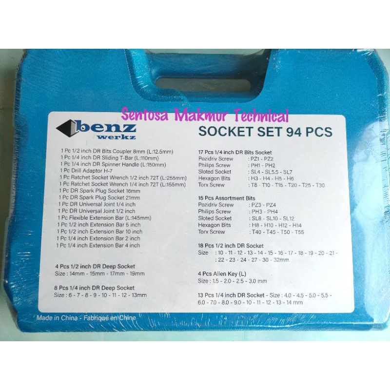 BENZ BZ-9894 94 PCS SET Kunci Mata Hand Socket Sock Sok Shock 94pcs