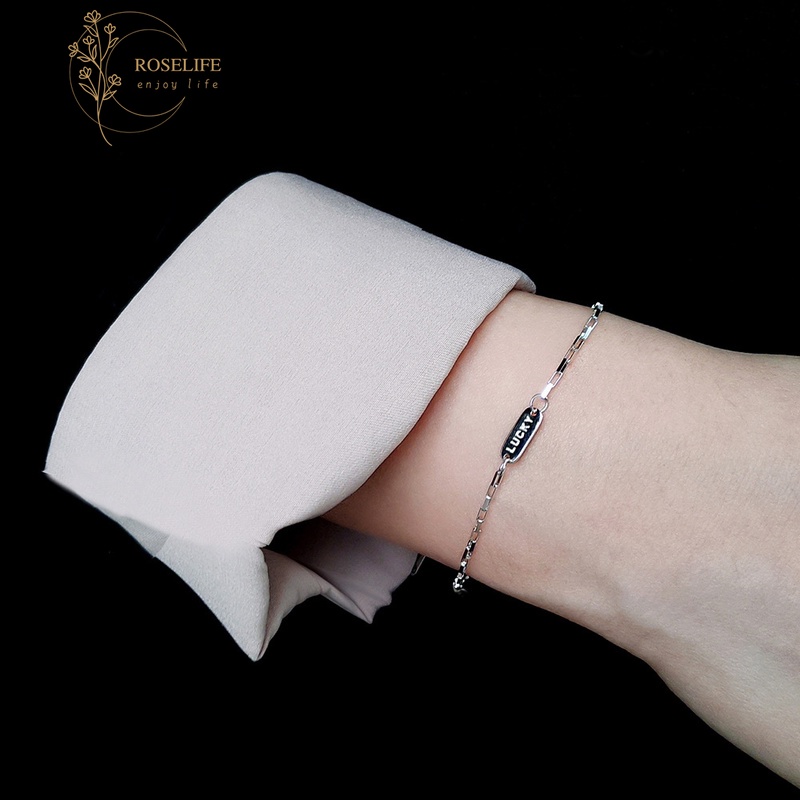 Roselife 1PC Gelang Rantai Keberuntungan Warna Silver Untuk Priawanita