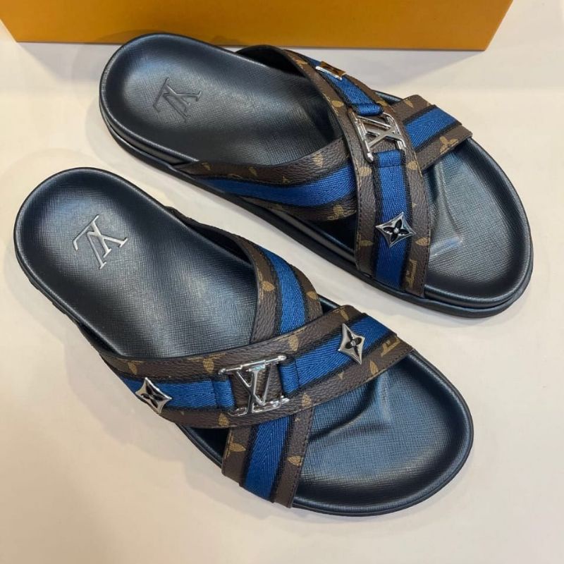 lv monogram coklat sandal pria slide sendal flat cowok mirror quality