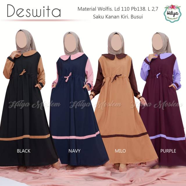 Gamis Deswita (Gamis Wolfis polos kombinasi)