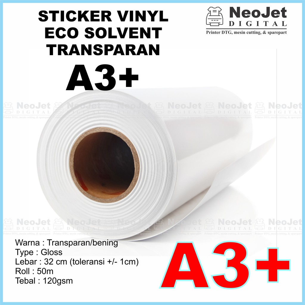 Sticker Vinyl ECO SOLVENT Roll 50 m Transparan Gloss A3+ Transparent Bening Ecosolvent