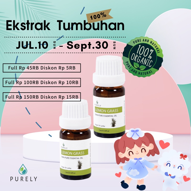 PURELY Lemon Grass essential oil dapat digunakan oleh anak-anak dan ibu hamil, Therapeutic-Grade 10m