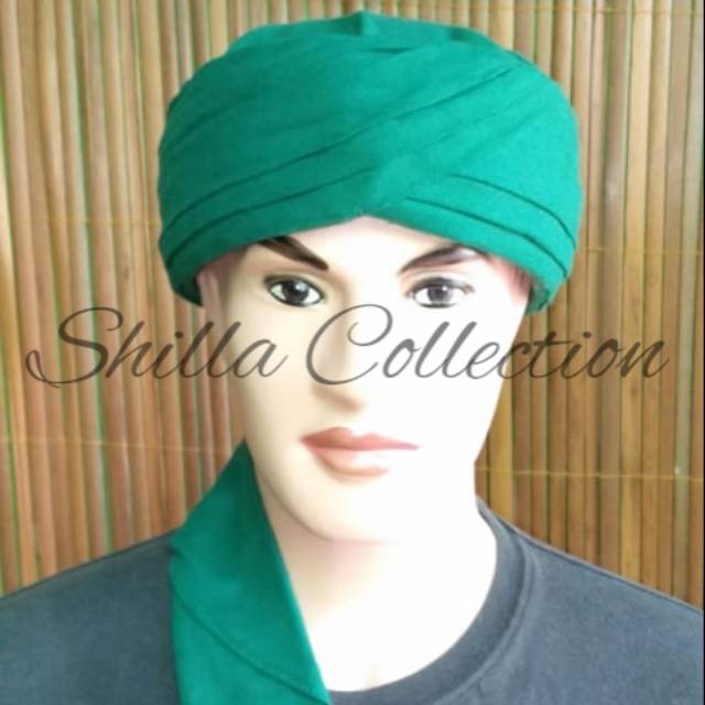 Peci Sorban Imamah Praktis Sorban Habbib Hijau Full Kain Udeng Instan