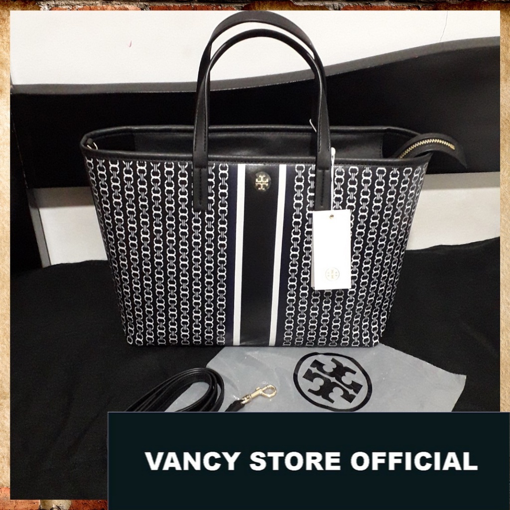 TAS ORIGINAL TORY BURCH - Gemini Link Canvas Tote Black [ NEW FULL SET ]