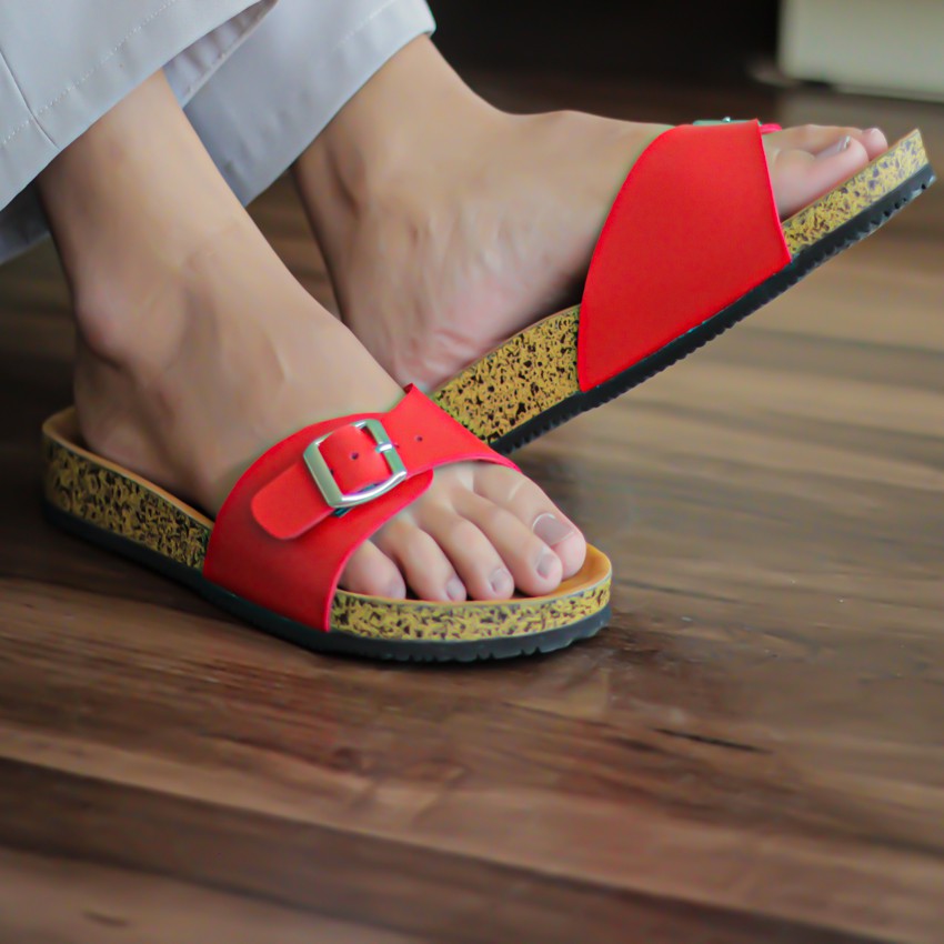 HESTIA RED | FORIND x Zensa | Sendal Jepit Tali Kulit Simpel Kayu Wanita/Women - Sandal Footwear