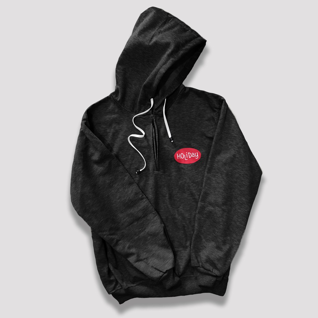 Hoodie Jumper Half Zip Hooliday - Size M-L-XL - Bahan Fleece