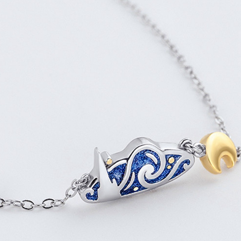 Kalung Rantai Dengan Liontin Bulan Sabitbintang Warna Silveremas Untuk Wanita