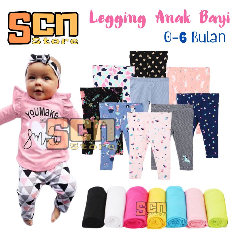 Legging Anak Bayi Motif dan Polos Usia 0-6 Bulan / Legging Bayi