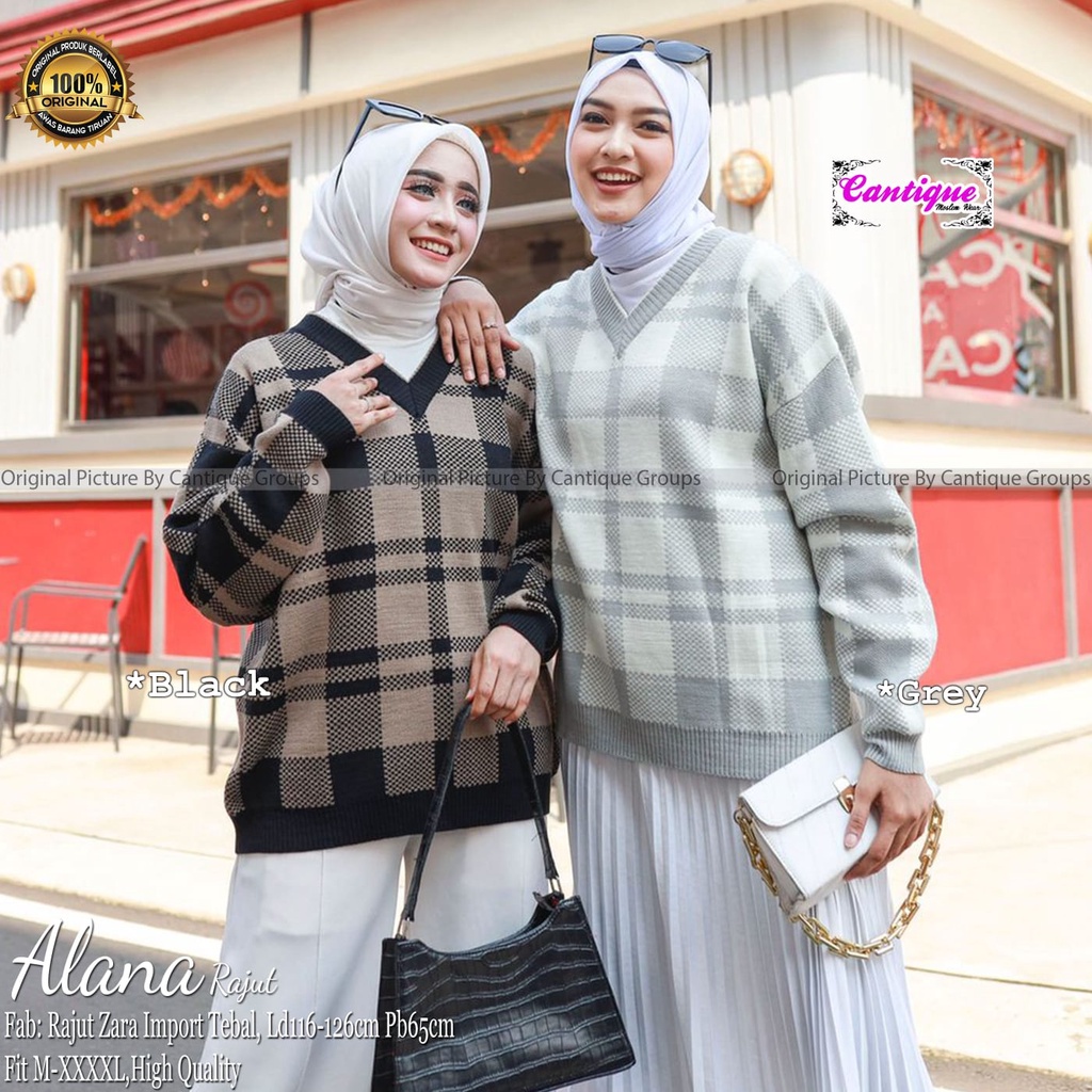 ALANA RAJUT BY CANTIQUE ATASAN BLOUSE WANITA CASUAL SWEATER BLOUSE JUMBO RAJUT ZARA IMPORT TEBAL LD 