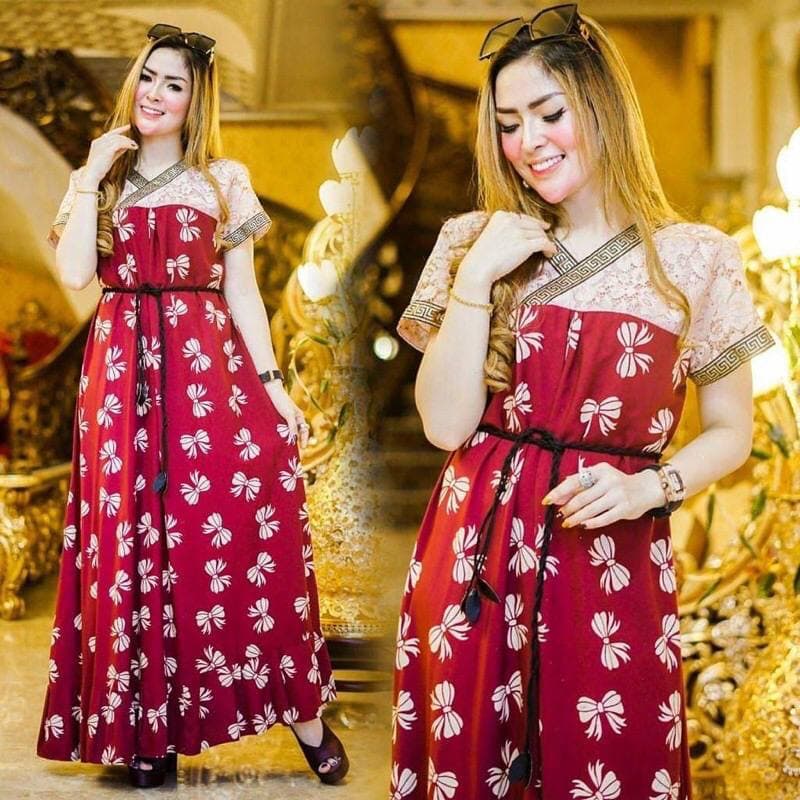 Baju Daster Renda Kupu Pita  Daster Kekinian Rayon Premium Dress Imlek Wanita Lengan Pendek Baju Wanita Kekinian