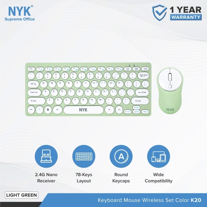 Keyboard Mouse Wireless Mini Combo Colors NYK Supreme K20 Green White