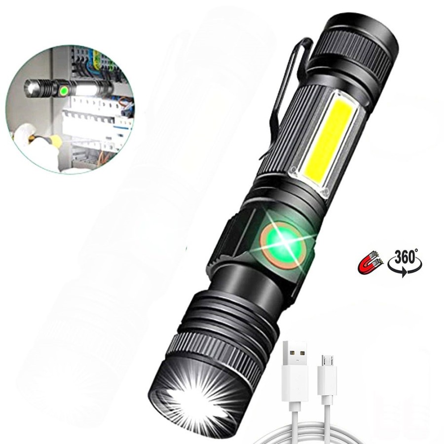 Senter LED Rechargeable XML T6 + COB 1200 Lumens - P2 - Black