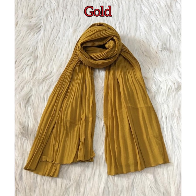 Premium PASHMINA PLISKET DUYUNG CERUTY Uno AZARA Ori Hijab Jilbab Pasmina 180x75cm-GOLD
