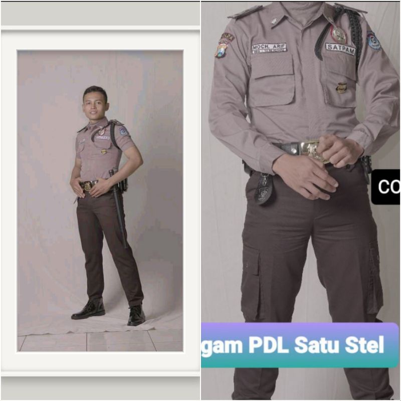 atasan bawahan Stelan seragam PDL PDH satpam terbaru 2023 pdl pdh setelan baju security baru model lengan panjang lengan pendek warna coklat cream krem stelan dinas kerja harian lengkap ful atribut +logo promo seragam satpam baru original bahan tebal cod