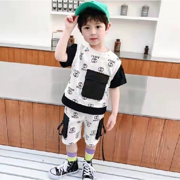 Promo !! Setelan anak laki - laki / Pakaian anak import / Setelan guccie monokrom a lot ukuran 1-3 tahun