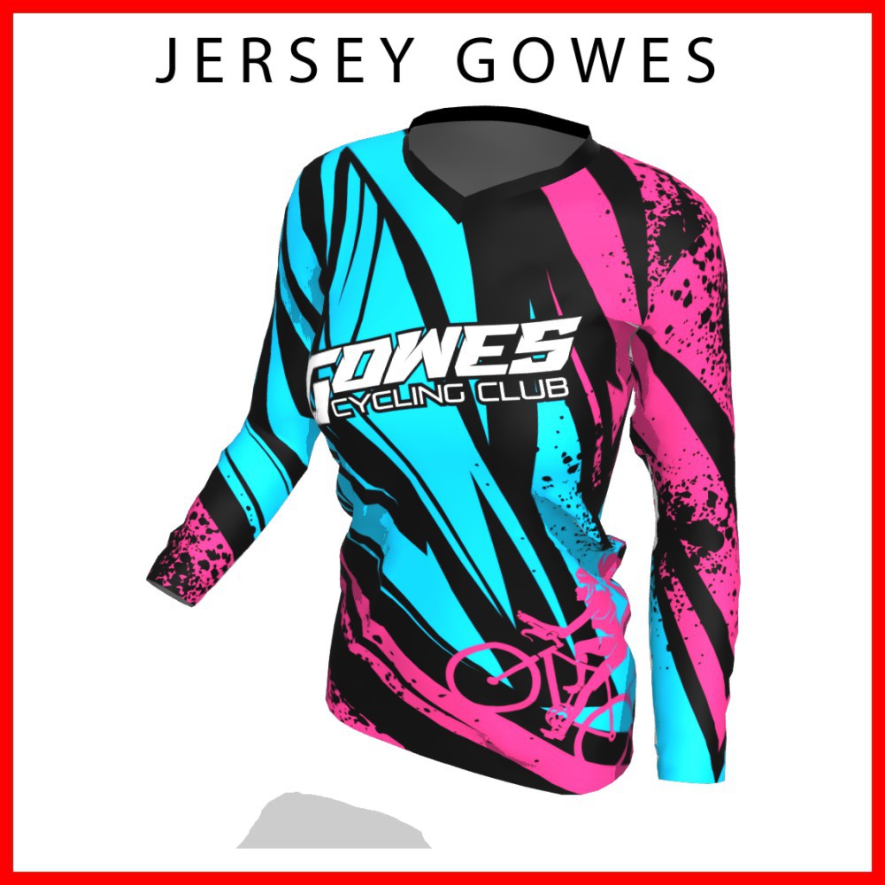 Baju Kaos Jersey Sepeda Gowes Wanita Cewek Perempuan Lengan Panjang Printing-158