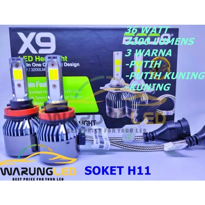 LAMPU LED FOGLAMP MOBIL LED X9 ECO9 LUMINOS H11 3 WARNA SUPER BRIGHT