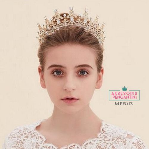 [SIAP KIRIM] AKSESORIS WANITA MAHKOTA WEDDING TIARA HEADPIECE EMAS MPE013