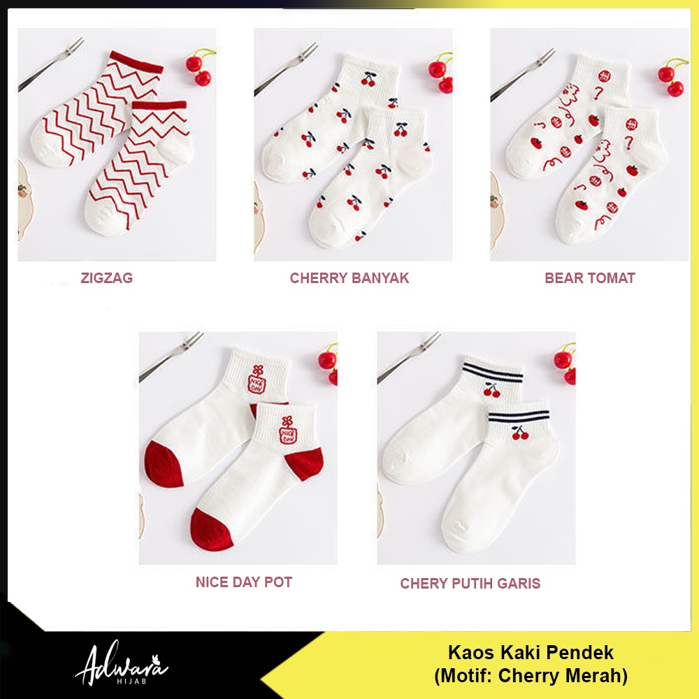 Kaos Kaki Pendek Wanita Semata Kaki Motif Cherry Merah Gaya Fashion Korea (Sudah Dikemas Plastik OPP)