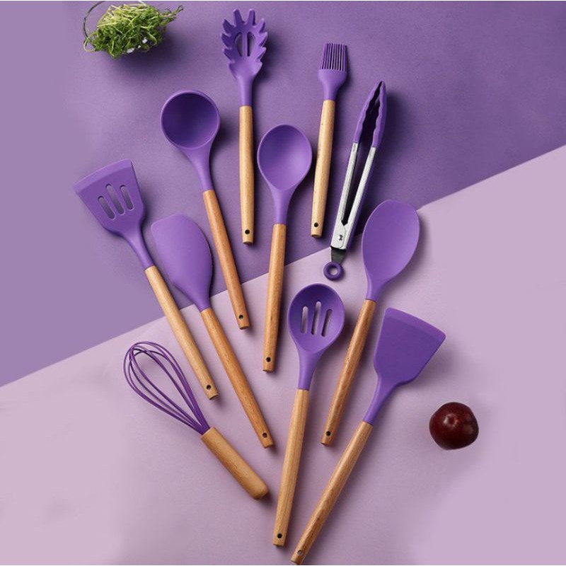 [100% ORIGINAL] SILIKON KITCHEN SET UTENSIL 13 PCS SPATULA SUTIL ALAT DAPUR LENGKAP FULLSET FREE WADAH