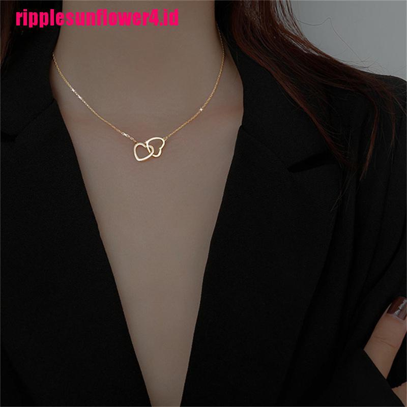 Kalung Choker Sterling Silver 925 Dengan Liontin Hati Ganda + Zircon Untuk Wanita