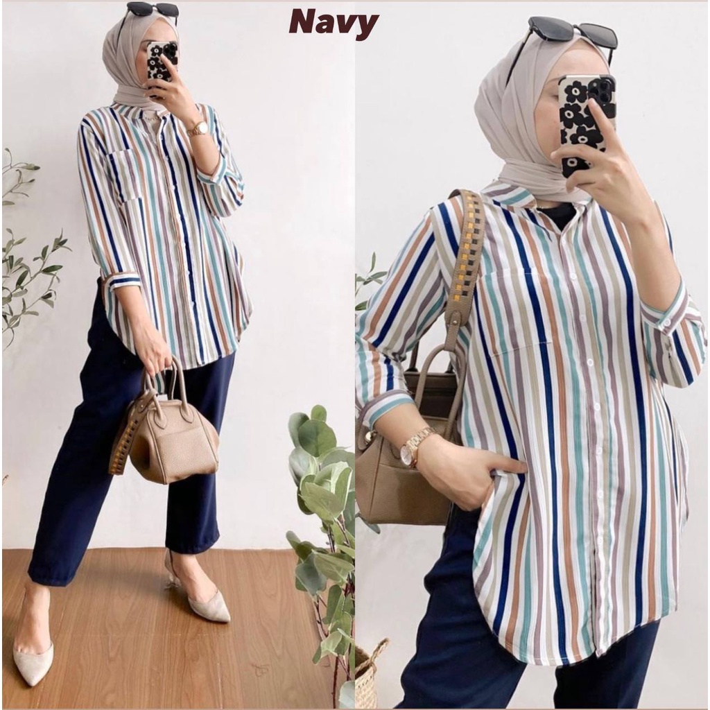 Pelangi Set - One Set Wanita Kemeja Pelangi Shakila Twill Premium Setelan Celana Panjang Kekinian