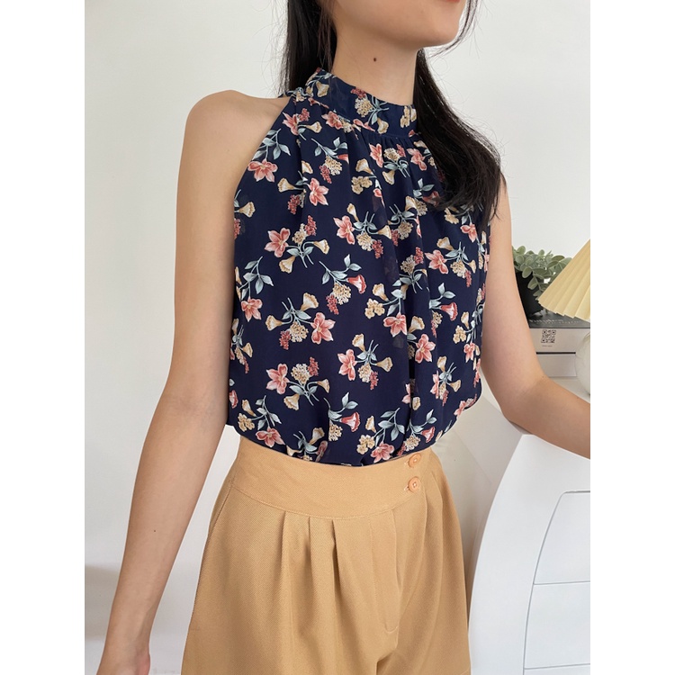 Kadaka T-0445 Top Halter Neck Floral Pattern