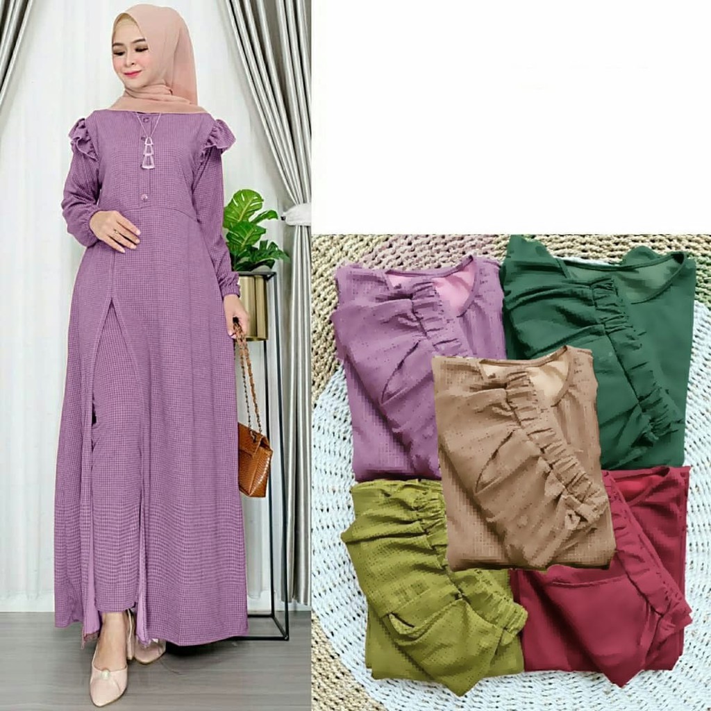 Elsina Set Gamis mosrepe set Setelan elsina/ Setelan Muslim Wanita Terbaru /VC One Set Tunik+Kulot Bahan moscrepe/ OOTD Muslim Murah/ One set