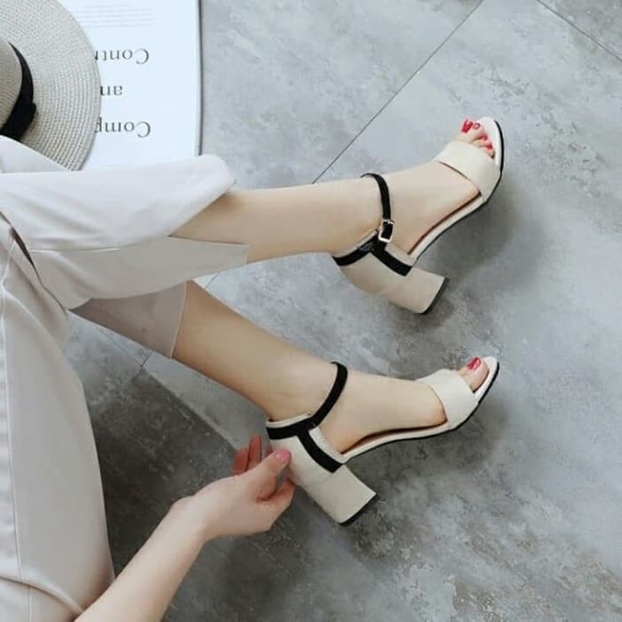 Jakarta High Heels Wanita Slop Tinggi Sandal Heels Wanita Hak Kac TU694 Sandal Hak Tahu Strape Riz