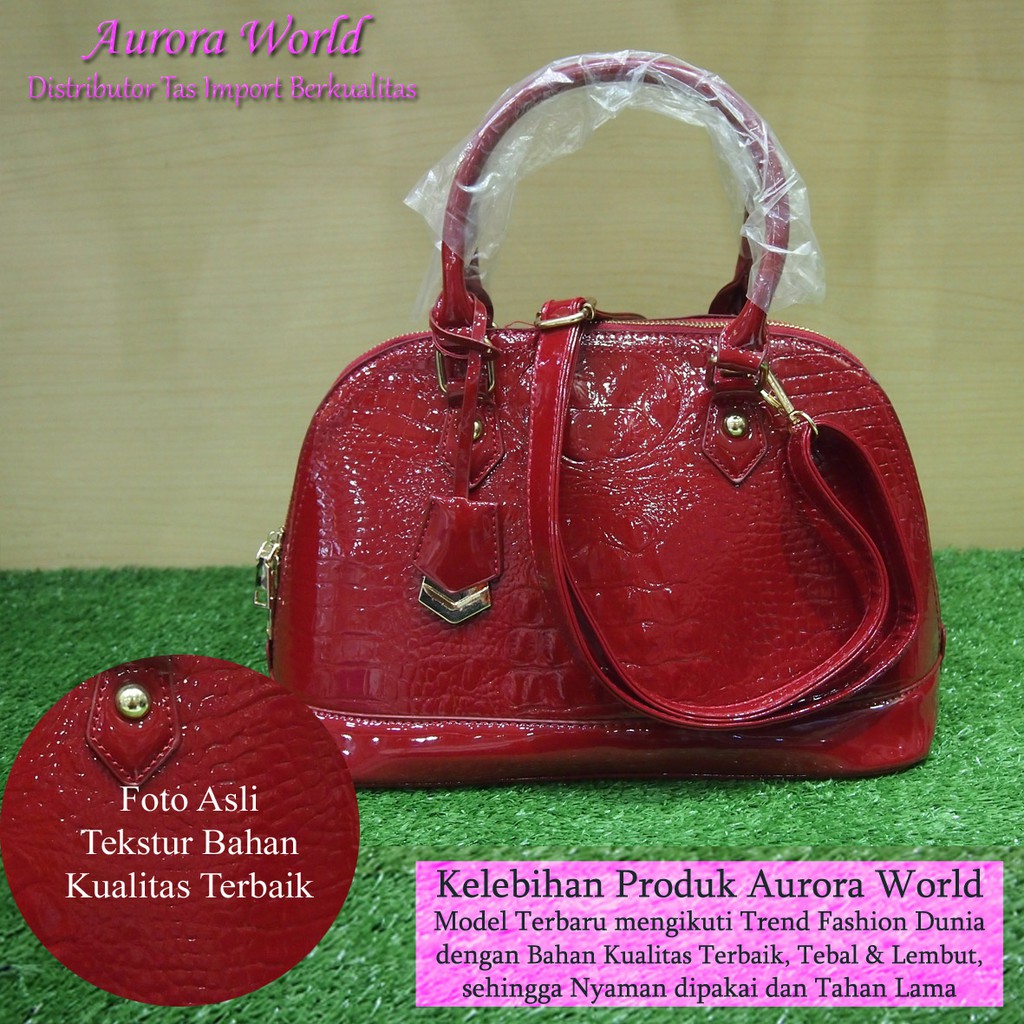 Auroraworld Tas pesta mewah motif kulit buaya warna merah tas korea tas fashion tas wanita