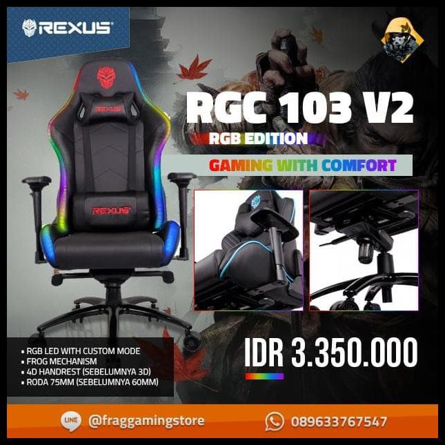 Rexus Gaming Chair / Kursi Gaming Rgc 103 V2 Rgb Led - Abu-Abu