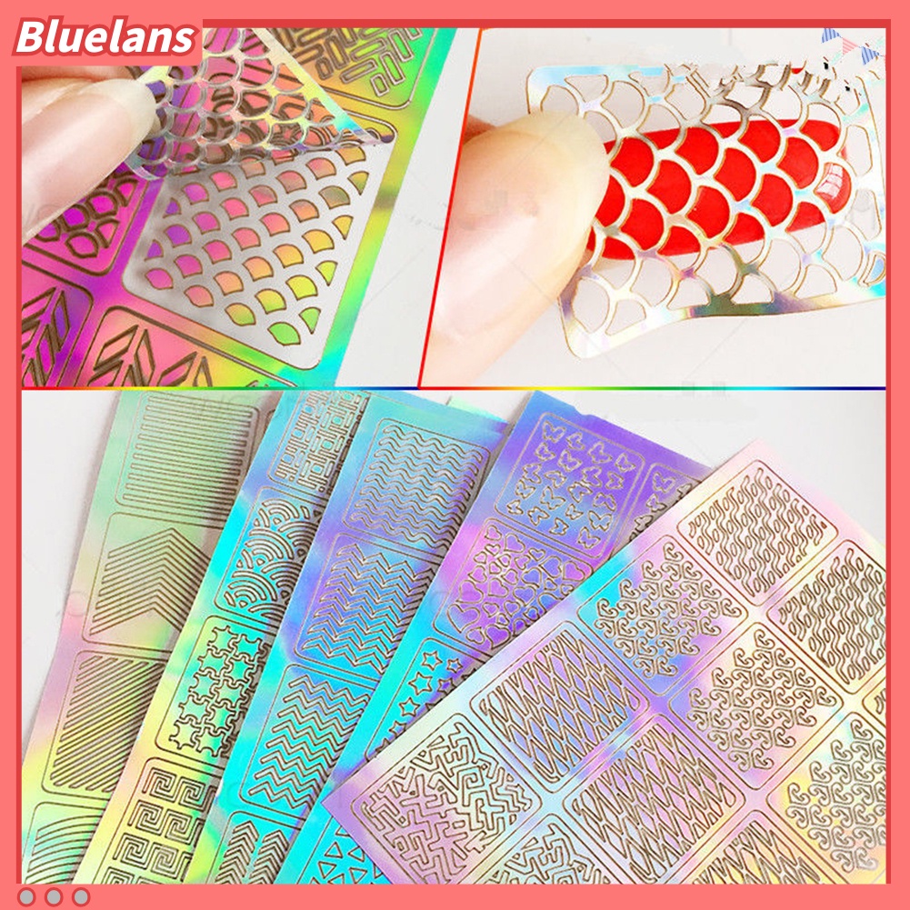 [Bayar Di Tempat][bluelans] 3 Lembar Stiker Nail Art Transfer Desain 3D untuk Manicure