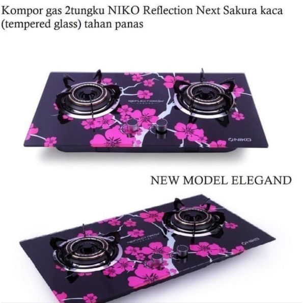 NIKO Kompor Gas Tanam Kaca 2 Tungku Sakura Tempered Glass Reflection