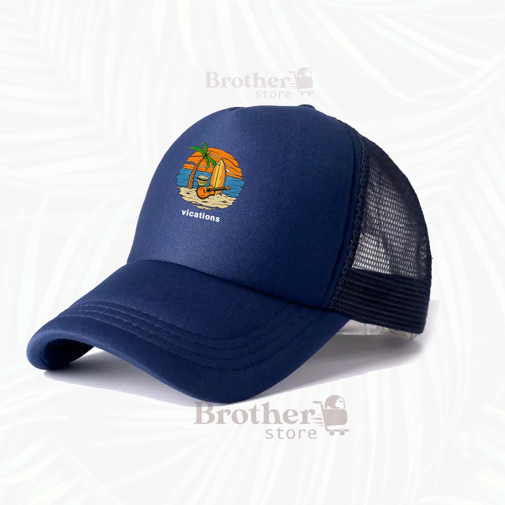 Topi Trucker Jaring Articlel vications Topi Trucker print hitam - Premium